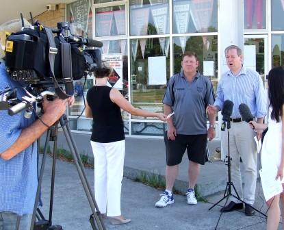 *Moonee Valley CC Vice President Simon Thornton (left) and Victorian Health Minister David Davis front up to the media to be interviewed about the Population Health Survey and Moonee Valley Cricket Club's contribution to a healthy lifestyle for its members.